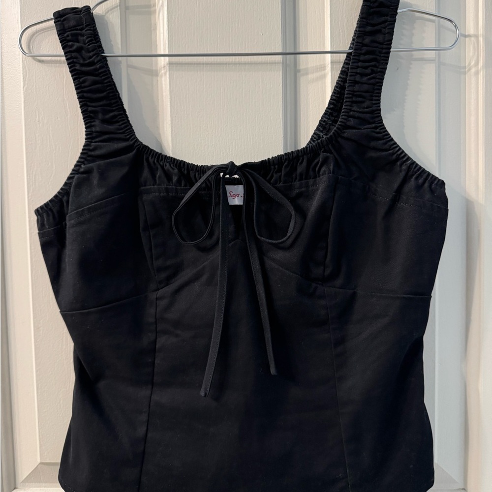 Lisa Says Gah Black Ruched Tank Top